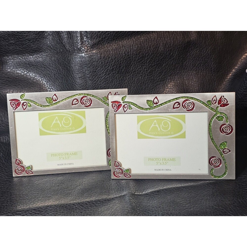 Pair Of Vintage Y2K Cottagecore Alex's Outlook  Metal Frames Rose Glitter Vine